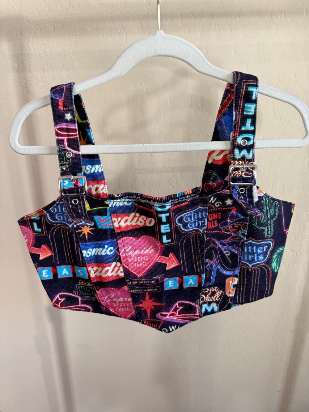Neon Sign Print Cropped Bustier Top - Multicolor